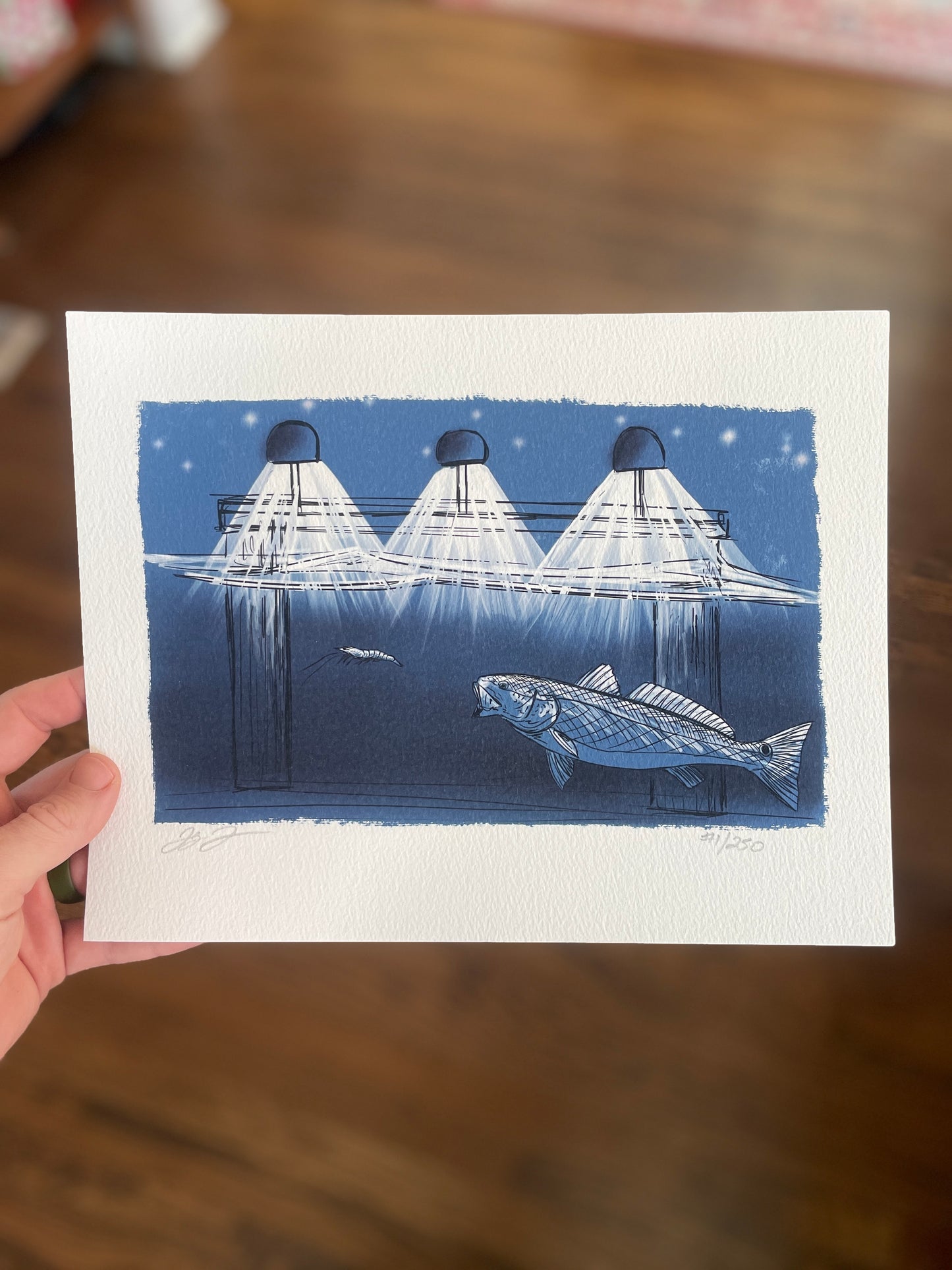 Redfish Under Dock Lights Print